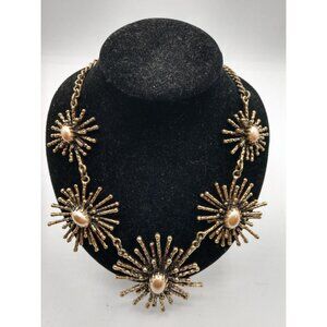 Vintage Gold-Tone Ann Taylor Starburst Medallion Necklace With Faux Pearl Accent